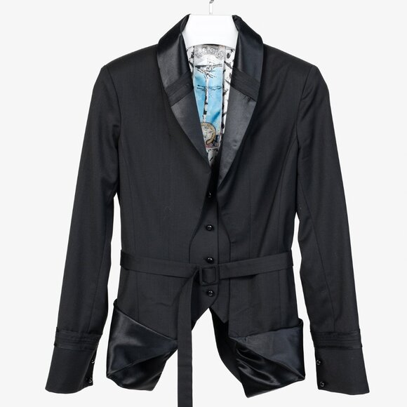 L.A.M.B. Vintage Black Wool and Satin Waistcoat Jacket - Picture 1 of 11